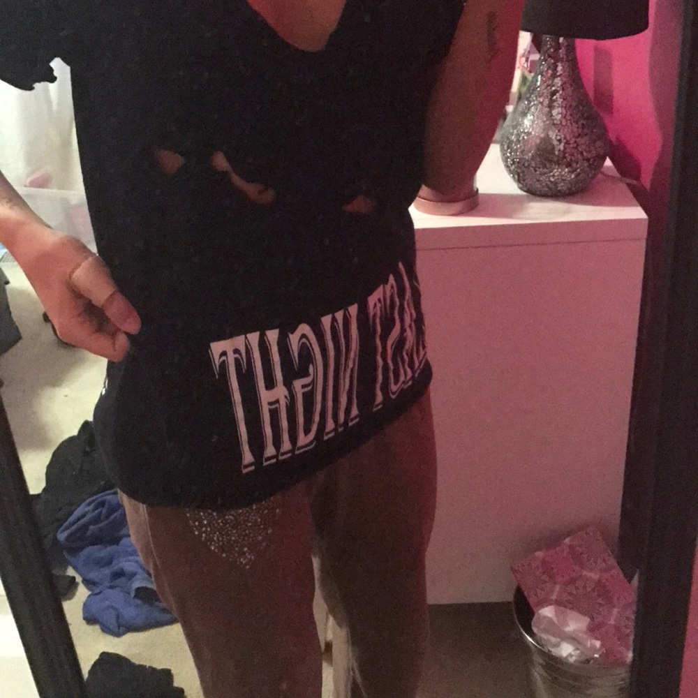 Black Vintage Cut and Distressed Oversized Tee - Picture 3 of 7